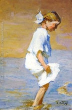 oil painting Children on beach Wading at the Shore by Edward Henry Potthast High quality Hand painted Canvas Art Home Decor 2024 - buy cheap