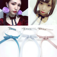 Collar de cuero auténtico con lazo largo, Gargantilla hecha a mano, estilo Kawaii Harajuku, Meow Neko 2024 - compra barato