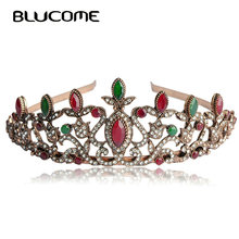 Blucome Turkish Wedding Hair Accessories Tiaras For Bridal Arcylic Red Crystals Vintage Flower Floral Head Piece Crown Hairwear 2024 - buy cheap