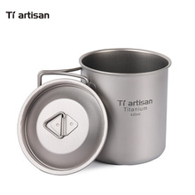 Tiartisan-taza de café portátil de titanio puro, taza ligera con mango plegable para acampar al aire libre, 420ml 2024 - compra barato