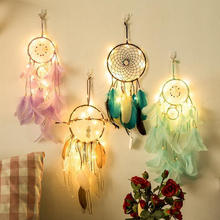 Atrapasueños de plumas LED, luz colgante de pared, regalo Vintage, hogar, habitación de niña, decoración romántica 2024 - compra barato