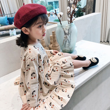 Cotton Cute Cherry Printed Long Sleeve Princess Dresses For Girls Children Kids Loose Casual Dress Spring 2024 - buy cheap