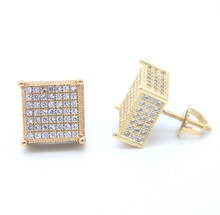 iced out bling micro pave cz square cube stud screwback silver color screw back sparking bling women men boy micro pave earring 2024 - buy cheap