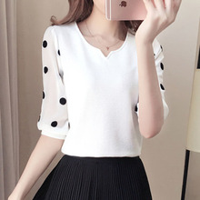 Women Spring Summer Style Chiffon Blouses Shirts Casual Half Sleeve Polka Dot Print O-Neck Blusas Tops DF1478 2024 - buy cheap