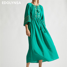 Vestido de verano largo con encaje para mujer, Túnica de cintura alta, Pareo acampanado, color verde, N666 2024 - compra barato