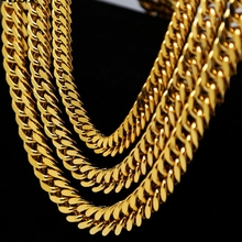 Кубинское звено цепи ожерелье Желтое золото заполненное мужское ожерелье тяжелое хип-хоп звено цепи 2024 - купить недорого