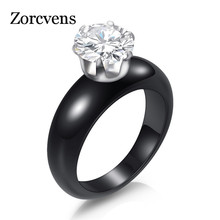 ZORCVENS Black White Ceramic Female Rings Stainless Steel Anti Allergies Love Rings For Women Round Zircon Rings Ceramic Jewelry 2024 - buy cheap