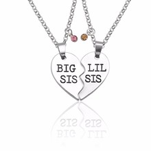 BFF Trendy Best Sisters Forever Necklace Jewelry For Women Broken Heart Big Sis LiL Sis Pendant Rhinestone Necklaces&Pendants 2024 - buy cheap