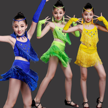 Professional Girls Sequined Ballroom Latin Dancing Dress Children Tassels Modern Party Stage Performance Dance Costumes Wear 2024 - buy cheap