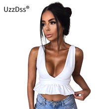 UZZDSS V Neck Ruffle Women Crop Top Summer 2021 Beach Backless Candy Color Short Tops Sexy Camis Cute Women Girls Tank Top 2024 - buy cheap