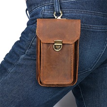 Couro De cavalo louco homens bolsa saco do telefone móvel dos homens iphoe7 capa protetora de couro do couro masculino pant cintura pacotes de cigarro saco 2024 - compre barato