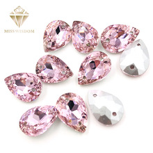 10X14/13X18mm water drop pink glass crystal pointback Double hole sew on rhinestones Diy dress wedding accessories 2024 - buy cheap