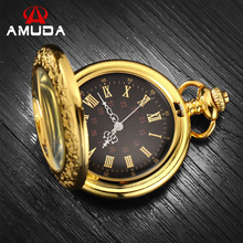 Roman Numerals Pocket Watches Steampunk Antique Pocket Watch With Chain Luxury Brand AMUDA Quartz  Gold Pocket Watch 2024 - buy cheap