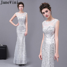 JaneVini Sparkly Silver Sequins Evening Party Dress Mermaid Appliques Beaded Brides Mother Dresses for Weddings Formal Long Gown 2024 - buy cheap