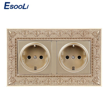 Esooli 16A Double EU Standard Power Socket 4D Embossing Retro Zinc Alloy Panel 16A Electrical Outlet 146*86 Type 2024 - buy cheap