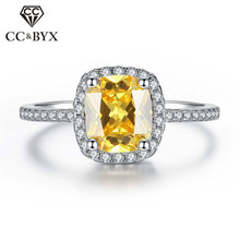 Anéis de prata para mulheres cc s925, anel de casamento, noivado, pedra quadrada, amarela, joia de noiva, cc594 2024 - compre barato