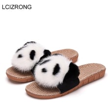 LCIZRONG Summer Beach Panda Pattern Cute Slippers For Women Fashion Outside Faux Fur Slippers Animal Female Creative Slaps 2024 - buy cheap