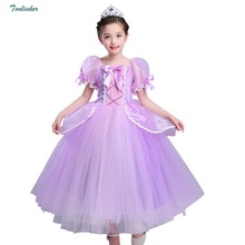 Girls Princess  Costume Mesh Tutu Tulle Dress Bow Puff Sleeve Fairy Tale Cosplay Birthday Dresses Fancy Up Purple Vestid 2024 - buy cheap