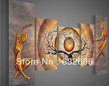 100% hand-painted 5 piece golden love tree canvas art decoration home Modern abstract group painting presents 2024 - buy cheap