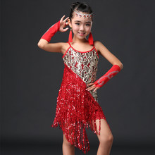 Latin Competition Dress for Children Kids Performance Wear Latin Sequin Tassel Fringed Ballroom Dance Skirt Girls Tango Dress 2024 - buy cheap