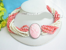 women Fashion Jewelry W&O655 >AAA 10Stds natural pink white coral necklace lseashell 2024 - buy cheap