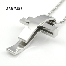 AMUMIU Silver Color Cross Stainless Steel Pendant Necklace Men Women Chain Jewelry Christmas Gifts Wholesale KP101 2024 - buy cheap
