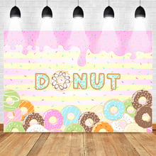 MOCSICKA Donut Theme Party Photo Backdrop Kids Celebration Birthday Background Chocolate Pink Stripes Dessert Shop Banner 2024 - buy cheap