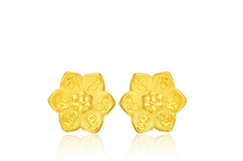 Новые однотонные 24 К желтого золота Серьги Для женщин Lucky девиз цветок Серьги-гвоздики 2024 - купить недорого