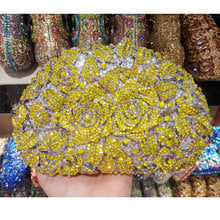 Wedding Bridal Handbag Clutches Bag Flower Hollow Out Champagne Crystal Rhinestone yellow Rose Evening Clutch Bag(88303-K) 2024 - buy cheap