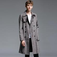 Medium-long plaid trench coat men 2020 spring autumn fashion vintage double breasted coats mens overcoat long-sleeve plus size 2024 - buy cheap