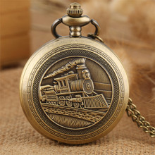 Reloj de bolsillo de cuarzo para hombres, mujeres y niños, con diseño de tren Steampunk antiguo clásico, colgante Fob, cadena de bronce 2024 - compra barato