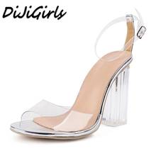 DiJiGirls women Open toe sandals ladies pumps thick high heels shoes woman Crystal Clear Transparent ankle strap wedding shoes 2024 - buy cheap