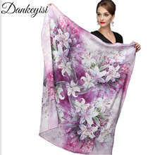 Шарф DANKEYISI 110*110 см, 100% шелк, большой квадратный шелковый шарф, модная шаль с цветочным принтом, распродажа, женский шарф из натурального шелка 2024 - купить недорого