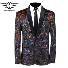 Plyesxale-Blazer ajustado de terciopelo para hombre, chaqueta colorida de alta calidad, informal, con diseños impresos a la moda, Q158 2024 - compra barato