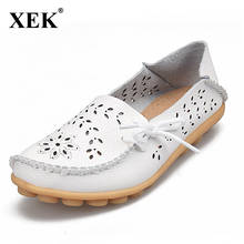 XEK Women's Casual Genuine Leather Shoes Woman Loafers Slip-On Female Flats Moccasins Ladies Driving Shoe Cut-Outs Mother WFQ102 2024 - buy cheap