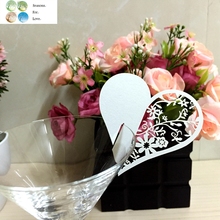 50pcs heart flower laser Cut Paper Place Card Escort Cup Card Wine Glass Card wedding favors and gifts wedding party decor gifts 2024 - buy cheap