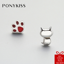 PONYKISS S925 Sterling Silver Asymmetric Cat Paw Print Stud Earrings Women Prevent Allergy Jewelry Accessory Wedding Party Gift 2024 - buy cheap