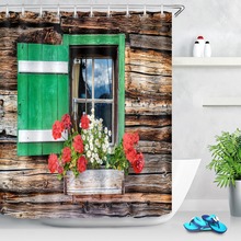 LB ventana de una cabaña de madera antigua, cortina de ducha de baño, granja, conjunto de estera, tela impermeable para decoración de bañera artística 2024 - compra barato