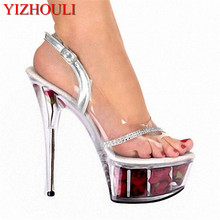 Rose Bride Wedding Party 15cm High Heels, Crystal Soles, Fashion Stage Performance Sandals 2024 - buy cheap