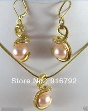 free shipping >>>>>Charming pink shell pearl Earring pendant necklace set 2024 - buy cheap