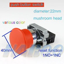 5 PCS cabeça de cogumelo botão botão de reset switch dia.22mm momentary interruptor elétrico 1NA + 1NF 10A 600 V 2024 - compre barato