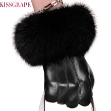 Luxury Fur Touch Screen Women's Genuine Leather Gloves Winter Female Sheepskin Leather Gloves with Rabbit Fur Ladies Mittens 2024 - buy cheap