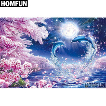 Homfun quadrado completo/broca redonda 5d diy pintura diamante "golfinho lua flor" bordado ponto cruz 3d casa decoração presente a00730 2024 - compre barato