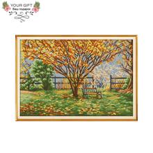 Joy Sunday Tree Home Decor F793 14CT 11CT Counted Stamped Fallen Leaves Needlepoints Embroidery Cross Stitch Kit 2024 - buy cheap