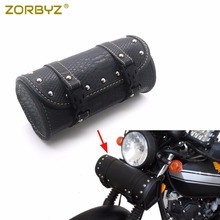 ZORBYZ Mini Motorcycle Black Faux Leather Handlebar Sissy Bar Saddlebag Roll Barrel Tool Bag For Harley Honda Suzuki 2024 - buy cheap