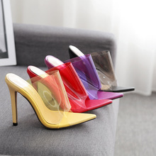 Sandalias de gelatina de PVC de Color caramelo para mujer, zapatos de tacón alto con punta abierta de 11,5 CM, zapatillas de plexiglás transparente, sandalias transparentes de tacón 2024 - compra barato