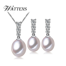 Collar con colgante de perlas para mujer, aretes de perlas blancas naturales de agua dulce, conjunto de joyas de plata de ley 925 2024 - compra barato