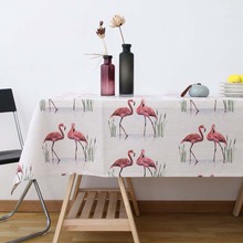 Toalha de mesa estilo flamingo, toalha de mesa em linho branco com estampa de flamingo tropical, decoração para festival e piquenique à prova de óleo 2024 - compre barato