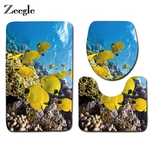 Zeegle-alfombras de baño con estampado de peces en 3D, Juego de 3 uds., antideslizante, lavable, con tapa de inodoro 2024 - compra barato