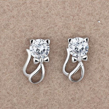 Romantic Crystal Cat Stud Earrings Women Jewelry Lady Fashion Silver Plated Earrings Girl Christmas Accessories 2024 - buy cheap